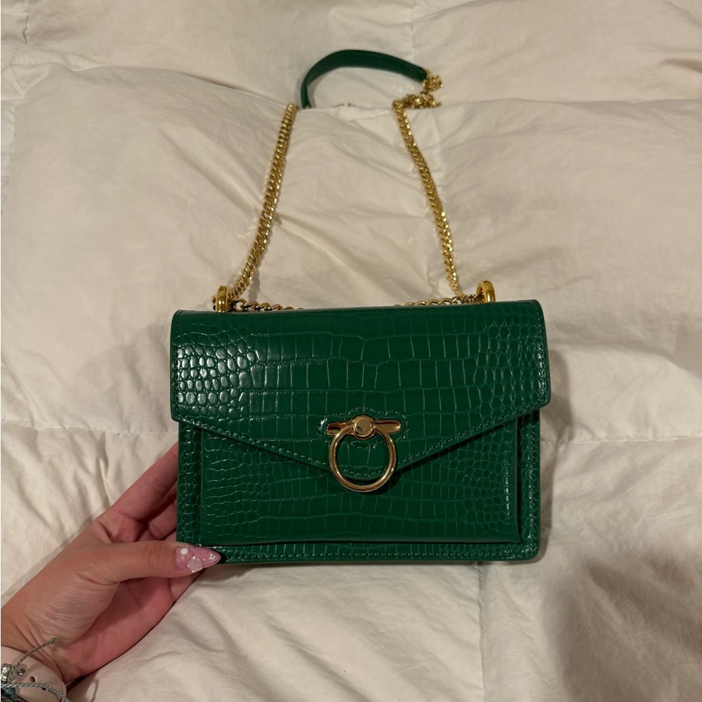 Jw Pei Dark Green Crocodile Shoulder Bag